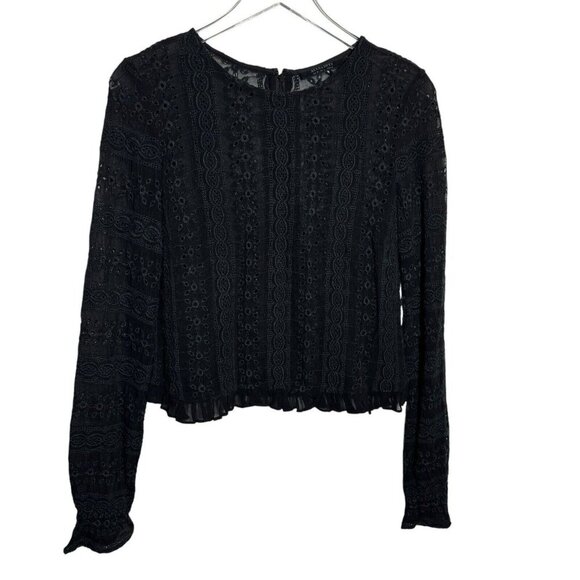 AllSaints Top Womens Dakota Embroidered Eyelet Blouse Sheer Black US size 2 UK 6 - Picture 1 of 10